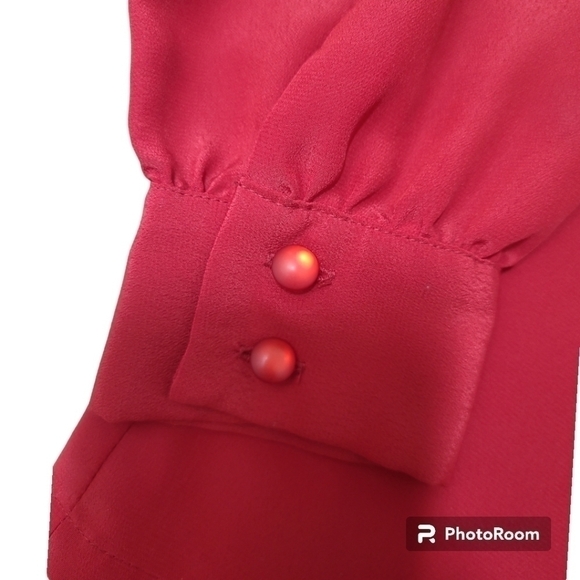 Pendleton Mock Button Neck Button down Vintage Red Blouse Size 8 - Picture 4 of 12
